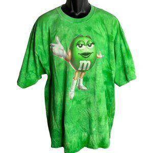 Vintage M&Ms World Crewneck T Shirt 2XL Green Tie Dye Short Sleeve Snack Tee